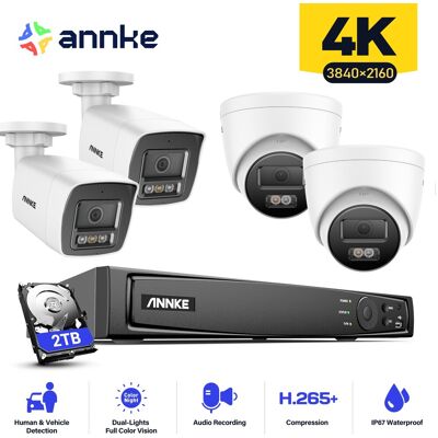 4k 16ch Sistema De Cámaras De Seguridad 4 Bullet Y 4 Tower Exterior Visión Nocturna Acceso Remoto,2tb Hdd - Annke 4k 16ch Sistema De Cámaras De Seguridad 4 Bullet Y 4 Tower Exterior Visión Nocturna Acceso Remoto,2tb Hdd - Annke