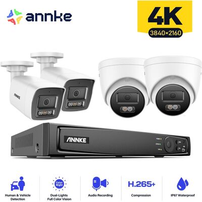 4k 16ch Sistema De Cámaras De Seguridad 4 Bullet Y 4 Tower Exterior Visión Nocturna Acceso Remoto - Annke 4k 16ch Sistema De Cámaras De Seguridad 4 Bullet Y 4 Tower Exterior Visión Nocturna Acceso Remoto - Annke