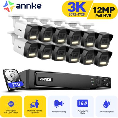 Kit De Videovigilancia Exteriores Cable 3k, Cámara De Vigilancia Con Nvr 16ch E 12x5mp Cámara Ip Poe, Detección Personas/vehículos, Color Visión Nocturna,disco Duro De 2 Tb - Annke Kit De Videovigilancia Exteriores Cable 3k, Cámara De Vigilancia Con Nvr 16ch E 12x5mp Cámara Ip Poe, Detección Personas/vehículos, Color Visión Nocturna,disco Duro De 2 Tb - Annke
