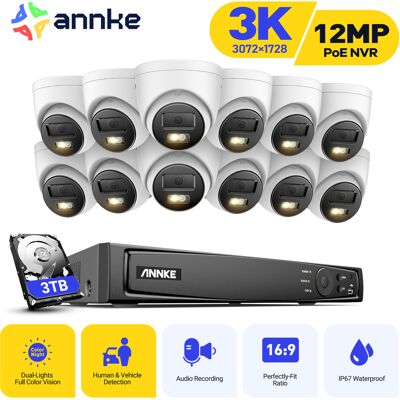Cámara De Vigilancia Exterior 3k, Kit De Videovigilancia Con Nvr De 16 Canales Y Cámara Ip Poe De 12x5mp, Visión Nocturna En Color, Detección De Personas/vehículos, Disco Duro De 3 Tb - Annke Cámara De Vigilancia Exterior 3k, Kit De Videovigilancia Con Nvr De 16 Canales Y Cámara Ip Poe De 12x5mp, Visión Nocturna En Color, Detección De Personas/vehículos, Disco Duro De 3 Tb - Annke