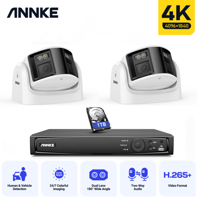2pcs 8mp Kit De Cámara De Seguridad Panorámica 180° Lente Dual Audio Bidireccional, Sistema De Vigilancia De Seguridad,1tb Hdd - Annke 2pcs 8mp Kit De Cámara De Seguridad Panorámica 180° Lente Dual Audio Bidireccional, Sistema De Vigilancia De Seguridad,1tb Hdd - Annke