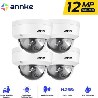 Annke - 12mp Ip Poe Cámaras De Seguridad Exterior Color Visión Nocturna Detección Movimiento Cámara Vigilancia,4pcs Annke - 12mp Ip Poe Cámaras De Seguridad Exterior Color Visión Nocturna Detección Movimiento Cámara Vigilancia,4pcs