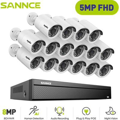 ANNKE Sannce Sistema De Cámaras Cctv Cable Poe,16 Canales Cámara De Seguridad Poe De 5mp×16,grabación 24/7 Visión Nocturna ANNKE Sannce Sistema De Cámaras Cctv Cable Poe,16 Canales Cámara De Seguridad Poe De 5mp×16,grabación 24/7 Visión Nocturna