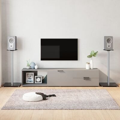 Soportes de altavoces 2 uds vidrio templado plata negro - Soporte de altavoz Soportes de altavoces 2 uds vidrio templado plata negro - Soporte de altavoz
