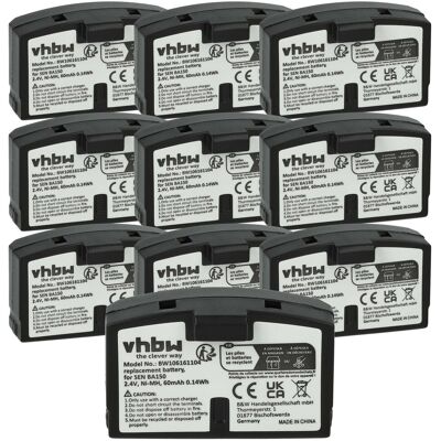 Vhbw 10x Batería Compatible Con Sennheiser A200, Audioport A200, Hdi 380, Hdi 302, Hdi 302 Akg Auriculares Inalámbricos, Cascos (60 Mah, 2,4 V, Nimh) Vhbw 10x Batería Compatible Con Sennheiser A200, Audioport A200, Hdi 380, Hdi 302, Hdi 302 Akg Auriculares Inalámbricos, Cascos (60 Mah, 2,4 V, Nimh)