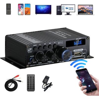 OEM 1 Amplificateur Audio, 2 Canaux, 120 W, Bluetooth 5.0, Usb/sd, Radio Fm, Télécommande, Pour Maison Et Voiture, Noir OEM 1 Amplificateur Audio, 2 Canaux, 120 W, Bluetooth 5.0, Usb/sd, Radio Fm, Télécommande, Pour Maison Et Voiture, Noir