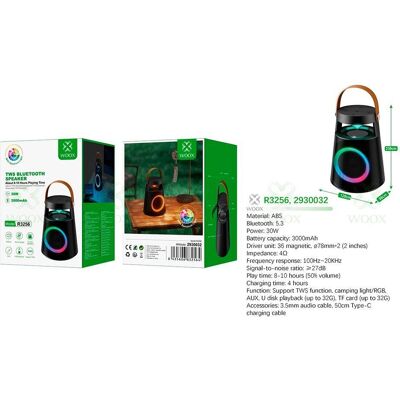 Altavoz Bluetooth 5.3 R3256 / 30w / 3000 Mah / Luces Led / Tws / Fm / Microsd / Negro / Woox / 2930032 Altavoz Bluetooth 5.3 R3256 / 30w / 3000 Mah / Luces Led / Tws / Fm / Microsd / Negro / Woox / 2930032