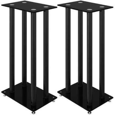 VADAXL Vidaxl Soportes De Altavoces 2 Uds Vidrio Templado Negro 4 Pilares VADAXL Vidaxl Soportes De Altavoces 2 Uds Vidrio Templado Negro 4 Pilares