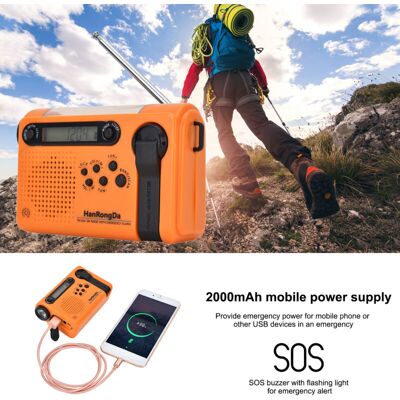 OEM Hanrongda Radio Portátil De Emergencia Para Exteriores Am/fm/sw Con Manivela, Alimentada Por Energía Solar, Con Linterna Led, Batería De 2000 Mah Y Alarma Sos OEM Hanrongda Radio Portátil De Emergencia Para Exteriores Am/fm/sw Con Manivela, Alimentada Por Energía Solar, Con Linterna Led, Batería De 2000 Mah Y Alarma Sos