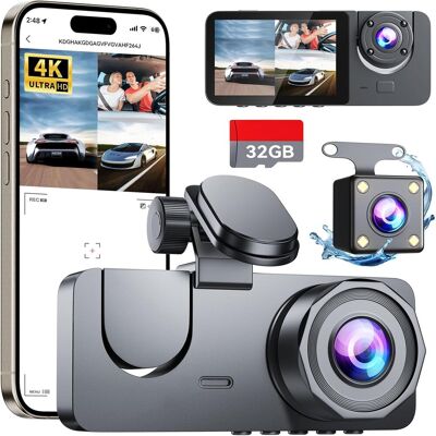 OEM Cámara De Salpicadero 4k Para Coche (frontal Y Trasera), Wi-fi, Gps, Tarjeta Sd De 32 Gb, 3 Canales, Gran Angular De 170°, Visión Nocturna, Wdr, Sensor G, Modo De Aparcamiento De 24 Horas Y Grabación OEM Cámara De Salpicadero 4k Para Coche (frontal Y Trasera), Wi-fi, Gps, Tarjeta Sd De 32 Gb, 3 Canales, Gran Angular De 170°, Visión Nocturna, Wdr, Sensor G, Modo De Aparcamiento De 24 Horas Y Grabación