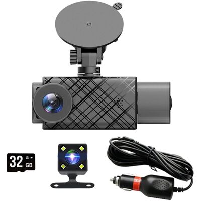 OEM 3 Cámaras Dvr Para Coche (delantera, Trasera E Interior), Cámara De Salpicadero De 2 Pulgadas Y 1080p Con 3 Lentes, Visión Nocturna, Grabación En Bucle, Caja Negra Para Coche (color: 3 Cámaras - 32 Gb OEM 3 Cámaras Dvr Para Coche (delantera, Trasera E Interior), Cámara De Salpicadero De 2 Pulgadas Y 1080p Con 3 Lentes, Visión Nocturna, Grabación En Bucle, Caja Negra Para Coche (color: 3 Cámaras - 32 Gb