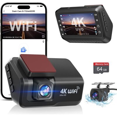 OEM Cámara De Salpicadero Para Coche, Frontal Y Trasera, 4k+1080p, Wifi, Con App, Pantalla Ips De 3", Tarjeta De Memoria De 64 Gb, Visión Nocturna, Monitor De Aparcamiento Y Wdr. OEM Cámara De Salpicadero Para Coche, Frontal Y Trasera, 4k+1080p, Wifi, Con App, Pantalla Ips De 3", Tarjeta De Memoria De 64 Gb, Visión Nocturna, Monitor De Aparcamiento Y Wdr.