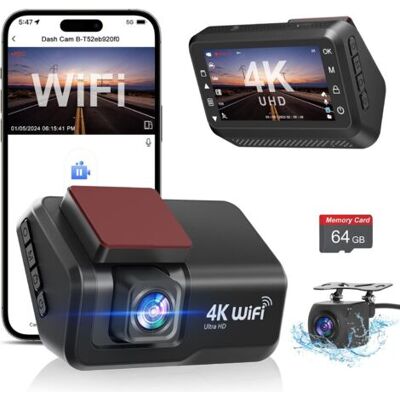 WUIPEO Cámara De Salpicadero Delantera Y Trasera Para Coche, 4k+1080p, Wifi, Con App, Pantalla Ips De 3", Tarjeta De Memoria De 64 Gb, Visión Nocturna, Monitor De Aparcamiento Y Wdr. WUIPEO Cámara De Salpicadero Delantera Y Trasera Para Coche, 4k+1080p, Wifi, Con App, Pantalla Ips De 3", Tarjeta De Memoria De 64 Gb, Visión Nocturna, Monitor De Aparcamiento Y Wdr.