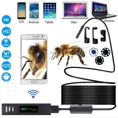 SANS MARQUE Cámara Endoscópica Inalámbrica Wifi D&39 1200p, Cámara De Inspección Hd De 2.0 Megapíxeles Tipo Serpiente Para Smartphones Android E Ios Con Cable De 5 M SANS MARQUE Cámara Endoscópica Inalámbrica Wifi D&39 1200p, Cámara De Inspección Hd De 2.0 Megapíxeles Tipo Serpiente Para Smartphones Android E Ios Con Cable De 5 M