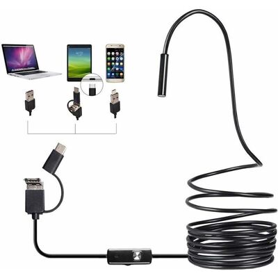 SANS MARQUE Cámara Endoscópica Usb, Sonda De 5,5 Mm (resistente Al Agua, Ip67), Cámara De Inspección, Cable Semirrígido De 5 M Con 6 Led, Conector Tipo C, Compatible Con Smartphones Android Otg Y Pc - Cable De 5 SANS MARQUE Cámara Endoscópica Usb, Sonda De 5,5 Mm (resistente Al Agua, Ip67), Cámara De Inspección, Cable Semirrígido De 5 M Con 6 Led, Conector Tipo C, Compatible Con Smartphones Android Otg Y Pc - Cable De 5