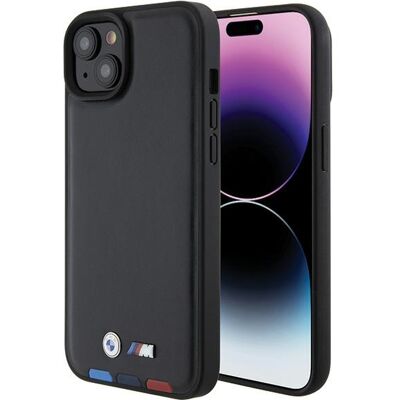 Funda BMW para iPhone 15 Plus en cuero tricolor Funda BMW para iPhone 15 Plus en cuero tricolor