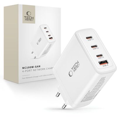 Tech-Protect NC100W - Cargador GaN 100W con 3 USB-C y USB-A Tech-Protect NC100W - Cargador GaN 100W con 3 USB-C y USB-A