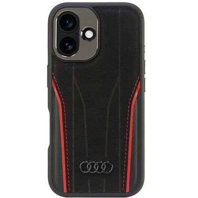 Funda Audi Cuero MagSafe para iPhone 16 - Rígida, Negro-Rojo Funda Audi Cuero MagSafe para iPhone 16 - Rígida, Negro-Rojo