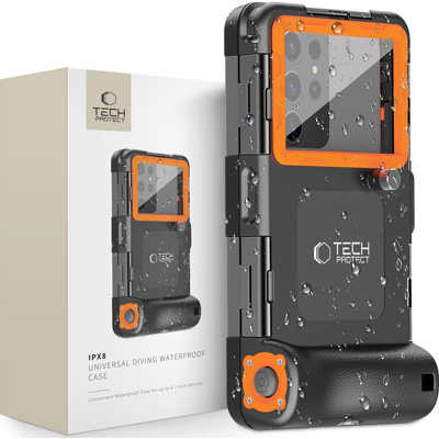 Tech-Protect - IPX8 Universal Diving - Black/Orange - Funda a prueba de agua Tech-Protect - IPX8 Universal Diving - Black/Orange - Funda a prueba de agua