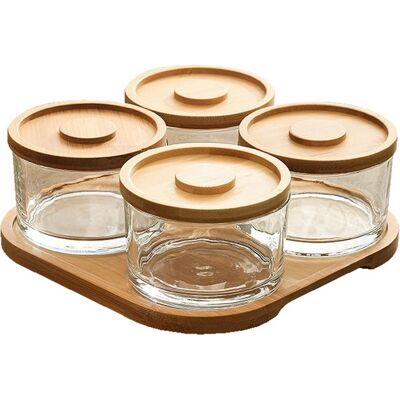 OEM Juego De Chips De Bambú Y Salsa Para Mojar,tazón Para Bocadillos,frutas Y Frutos Secos,postres Y Salsa (4 Compartimentos) OEM Juego De Chips De Bambú Y Salsa Para Mojar,tazón Para Bocadillos,frutas Y Frutos Secos,postres Y Salsa (4 Compartimentos)