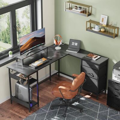 TORMATOR L-förmiger Gaming-eckschreibtisch, 142×118 Cm, Mit Schubladen, Steckdose Sowie Usb-anschluss, Platzsparender Computertisch Mit Stauraum, Passend Für Homeoffice Und Schlafzimmer, Schwarz TORMATOR L-förmiger Gaming-eckschreibtisch, 142×118 Cm, Mit Schubladen, Steckdose Sowie Usb-anschluss, Platzsparender Computertisch Mit Stauraum, Passend Für Homeoffice Und Schlafzimmer, Schwarz
