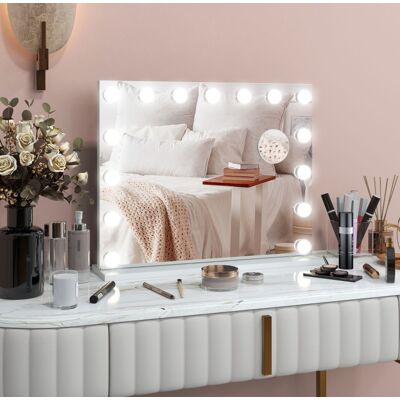 Espejo De Maquillaje Led 58 X 48 Cm, 3 Modos De Luz, Táctil, Usb, Blanco Desviae Espejo De Maquillaje Led 58 X 48 Cm, 3 Modos De Luz, Táctil, Usb, Blanco Desviae