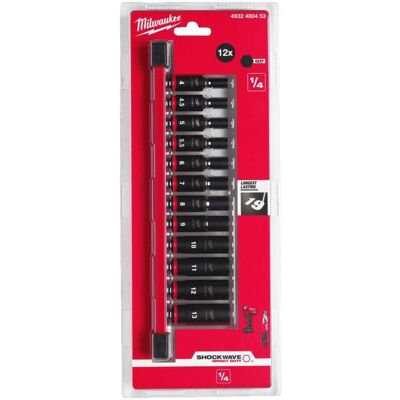 12 Vasos Largos Shockwave De 1/4 En Soporte Raíl Milwaukee Ref.4932480453 12 Vasos Largos Shockwave De 1/4 En Soporte Raíl Milwaukee Ref.4932480453