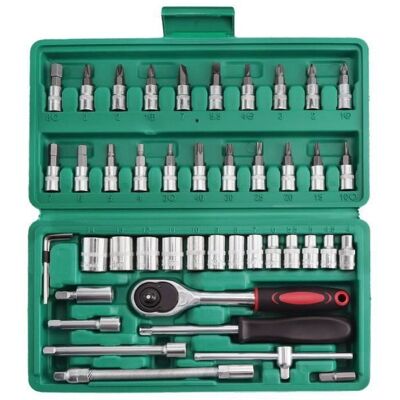 OEM Juego De Llaves De Vaso Con Puntas, Juego De Llaves De Carraca De Acero Cromo Vanadio De 46 Piezas, Herramienta De Reparación De Vehículos De 1/4 De Pulgada OEM Juego De Llaves De Vaso Con Puntas, Juego De Llaves De Carraca De Acero Cromo Vanadio De 46 Piezas, Herramienta De Reparación De Vehículos De 1/4 De Pulgada