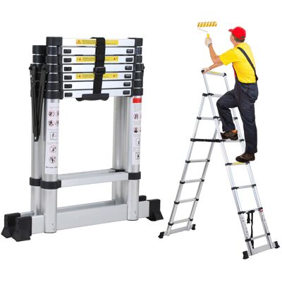 Randaco Escalera Telescópica Premium 2,3m Plateada, Antideslizante, Multifuncional Randaco Escalera Telescópica Premium 2,3m Plateada, Antideslizante, Multifuncional