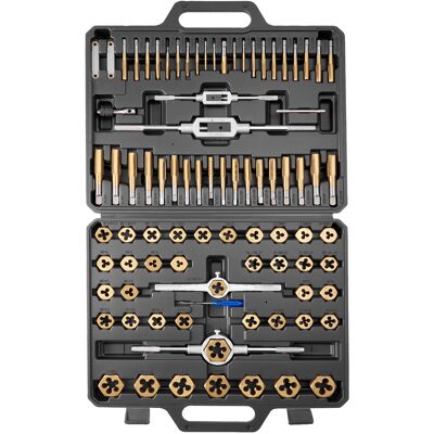 Vevor Juego De Machos Y Terrajas De Roscar 86 Piezas, Sae 4-5/8 Pulgadas Y Metrico M3 A M12, Rosca Gruesa Y Fina, Acero Recubierto De Titanio, Incluye Llave, Calibre, Estuche Para Reparación De Roscas Vevor Juego De Machos Y Terrajas De Roscar 86 Piezas, Sae 4-5/8 Pulgadas Y Metrico M3 A M12, Rosca Gruesa Y Fina, Acero Recubierto De Titanio, Incluye Llave, Calibre, Estuche Para Reparación De Roscas