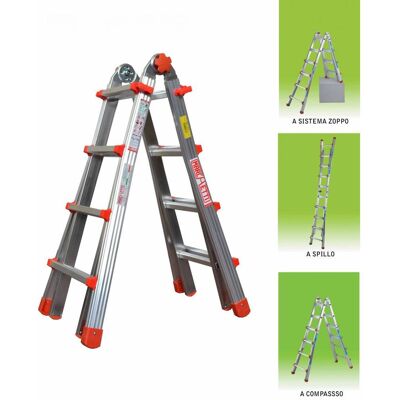 Escalera telescópica multiuso de aluminio Capaldo - 4+4 peldaños Escalera telescópica multiuso de aluminio Capaldo - 4+4 peldaños