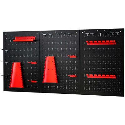 HELLOSHOP26 Set De 3 Paneles Perforados Para Almacenamiento De Herramientas 120 X 60 X 2,5 Cm Multifuncional Diseño Moderno En Acero Negro Rojo 200019369 HELLOSHOP26 Set De 3 Paneles Perforados Para Almacenamiento De Herramientas 120 X 60 X 2,5 Cm Multifuncional Diseño Moderno En Acero Negro Rojo 200019369