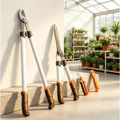 DESVIAE Set De 4 Herramientas De Jardinería Con Podadora, Tijera Y Sierra Plegable, Mangos De Aluminio DESVIAE Set De 4 Herramientas De Jardinería Con Podadora, Tijera Y Sierra Plegable, Mangos De Aluminio