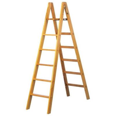 Escalera doble de madera de pino Facal - 6 peldaños - 168,5 cm - Escalera Escalera doble de madera de pino Facal - 6 peldaños - 168,5 cm - Escalera