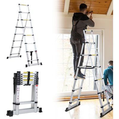 Tolletour Escalera Telescópica Premium 2,3m Plateada, Antideslizante, Multifuncional Tolletour Escalera Telescópica Premium 2,3m Plateada, Antideslizante, Multifuncional