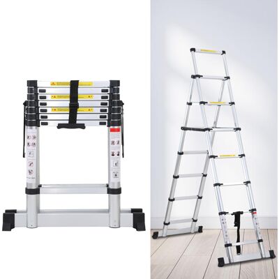 Wolketon Escalera Telescópica Premium 2,3m Plateada, Antideslizante, Multifuncional Wolketon Escalera Telescópica Premium 2,3m Plateada, Antideslizante, Multifuncional