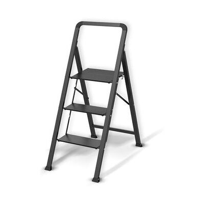 Escalera De Tijera Plegable De Acero Antideslizante De 3 Peldaños - Máx 150kg (62x42,5x108cm) Negro Mate Msv Escalera De Tijera Plegable De Acero Antideslizante De 3 Peldaños - Máx 150kg (62x42,5x108cm) Negro Mate Msv
