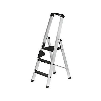 MUNK Plata de aluminio plateada escalera de 3 peldaños - Seguridad industrial MUNK Plata de aluminio plateada escalera de 3 peldaños - Seguridad industrial