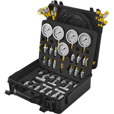 Mophorn - Kit De Prueba De Presión Hidráulica , 10/100/250/400/600 Bar, 5 Manómetros, 13 Acoplamientos, 14 Conectores En T, 5 Mangueras De Prueba, Juego De Manómetros Para Excavadoras Con Estuche De Tra Mophorn - Kit De Prueba De Presión Hidráulica , 10/100/250/400/600 Bar, 5 Manómetros, 13 Acoplamientos, 14 Conectores En T, 5 Mangueras De Prueba, Juego De Manómetros Para Excavadoras Con Estuche De Tra