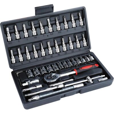 OEM Juego De 46 Piezas De Llaves De Vaso De 1/4", Llave Dinamométrica, Vasos De Acero Al Carbono, Trinquetes, Llave De Vaso, Mango En T, Junta Universal, Juego De Tuercas Para Carcasa De Trinquete OEM Juego De 46 Piezas De Llaves De Vaso De 1/4", Llave Dinamométrica, Vasos De Acero Al Carbono, Trinquetes, Llave De Vaso, Mango En T, Junta Universal, Juego De Tuercas Para Carcasa De Trinquete