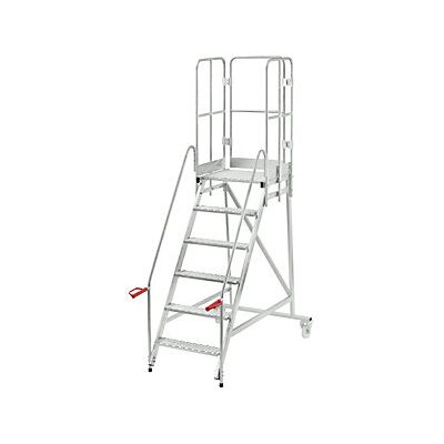 Eurokraftpro - Escalera Rodante Con Tarima Galvanizada Al Horno 6 Peldaños Eurokraftpro - Escalera Rodante Con Tarima Galvanizada Al Horno 6 Peldaños