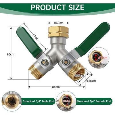 OEM Distribuidor De Agua De 2 Vías En Forma De Y De 3/4 De Pulgada, Divisor De Manguera De Jardín Con Mango De Metal Verde, Dispensador De Latón Con 3 Juntas Y 1 Tira De Sellado Para Grifos De Jardín Y Co OEM Distribuidor De Agua De 2 Vías En Forma De Y De 3/4 De Pulgada, Divisor De Manguera De Jardín Con Mango De Metal Verde, Dispensador De Latón Con 3 Juntas Y 1 Tira De Sellado Para Grifos De Jardín Y Co