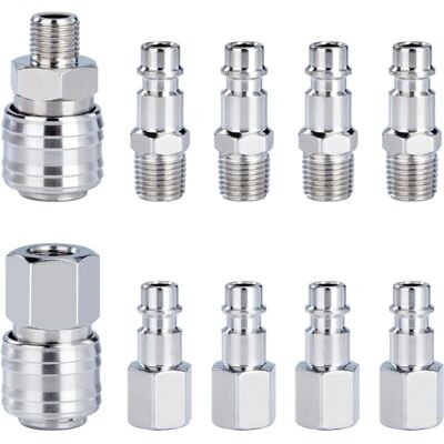 IKVZVKI 10 Piezas De Racores Para Compresor De 1/4" Bsp, Acoplamiento Neumático Europeo De Conexión Rápida, Kit Para Compresor De Aire, Accesorio Para Compresor De Aire, Conector De Manguera De Aire Macho/hem IKVZVKI 10 Piezas De Racores Para Compresor De 1/4" Bsp, Acoplamiento Neumático Europeo De Conexión Rápida, Kit Para Compresor De Aire, Accesorio Para Compresor De Aire, Conector De Manguera De Aire Macho/hem