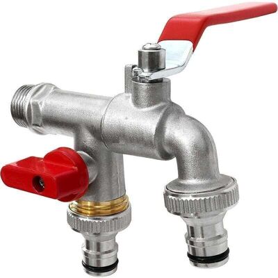 DPZO Grifo Doble De Latón De Alta Calidad De 1/2" (15/21"), Resistente A La Corrosión Y A Las Heladas + 2 Conectores De Manguera De Regalo + Libro Electrónico Para Jardín, Lavadora Y Depósito De Agua De Ll DPZO Grifo Doble De Latón De Alta Calidad De 1/2" (15/21"), Resistente A La Corrosión Y A Las Heladas + 2 Conectores De Manguera De Regalo + Libro Electrónico Para Jardín, Lavadora Y Depósito De Agua De Ll