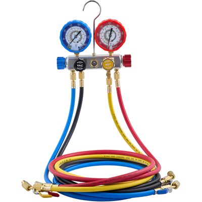 Vevor Juego De Manómetros De 4 Vías Para Mantenimiento, Evacuación, Aspiración, Carga Y Recuperación De Refrigeración R134a R404a R1234yf R22 Con Manguera De 1,5 M Para Aire Acondicionado Domestico Vevor Juego De Manómetros De 4 Vías Para Mantenimiento, Evacuación, Aspiración, Carga Y Recuperación De Refrigeración R134a R404a R1234yf R22 Con Manguera De 1,5 M Para Aire Acondicionado Domestico