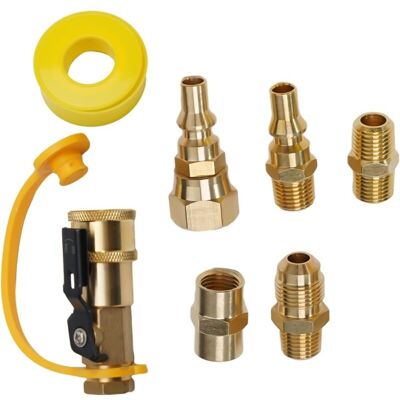 FOCTRO Kit De Conexión Rápida De Propano Para Vehículos Recreativos, Conexión Abocinada De 3/8" X 1/4" Con Válvula De Cierre, Adaptador Para Barbacoa, Para Aparatos De Gas De Baja Presión. FOCTRO Kit De Conexión Rápida De Propano Para Vehículos Recreativos, Conexión Abocinada De 3/8" X 1/4" Con Válvula De Cierre, Adaptador Para Barbacoa, Para Aparatos De Gas De Baja Presión.