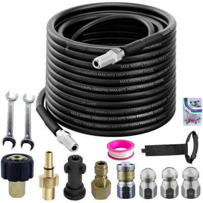 AULEDIO Manguera Desatascador 10m 5800psi Para Hidrolimpiadora, Kit Limpieza Tuberías Con Boquilla Giratoria, Limpieza Desagües AULEDIO Manguera Desatascador 10m 5800psi Para Hidrolimpiadora, Kit Limpieza Tuberías Con Boquilla Giratoria, Limpieza Desagües