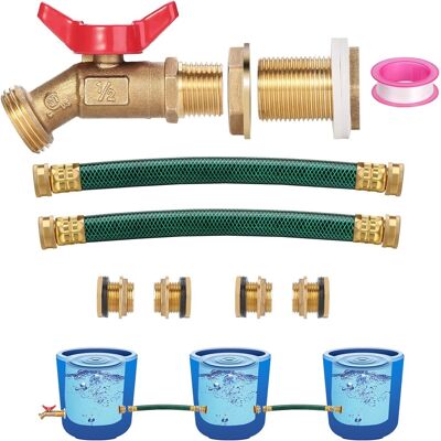 COOCHEER Kit De Grifo Y Conector Para Barril De Lluvia, Válvula De Bola De Latón De Un Cuarto De Vuelta Con Conexión De Mamparo, Dos Mangueras De 33 Cm Y Cuatro Conexiones De Tanque De Mamparo. COOCHEER Kit De Grifo Y Conector Para Barril De Lluvia, Válvula De Bola De Latón De Un Cuarto De Vuelta Con Conexión De Mamparo, Dos Mangueras De 33 Cm Y Cuatro Conexiones De Tanque De Mamparo.
