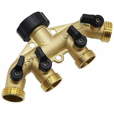 FOREHILL Válvula De Bola De 3/4", Distribuidor De Agua De 4 Vías, Pieza En T De 3/4" (estándar Europeo), Latón, Color Natural FOREHILL Válvula De Bola De 3/4", Distribuidor De Agua De 4 Vías, Pieza En T De 3/4" (estándar Europeo), Latón, Color Natural