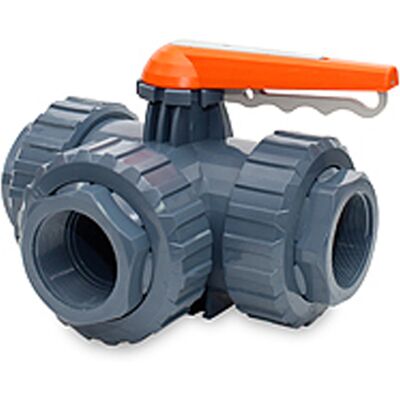 Válvula de bola PVC 2 pulgadas 3 vías R/H PTFE Válvula de bola PVC 2 pulgadas 3 vías R/H PTFE